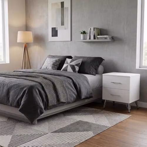 FWStyle Maldon White 2 Drawer Bedside Table with Metal Legs, H54 x W45 x D41.5 cm – 2