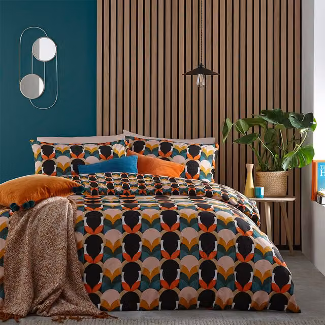 Make it a Home Raeya Art Deco Reversible Duvet Cover Set, Multicolour/Red, W: 140 cm, L: 200 cm