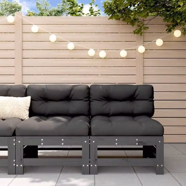 Berkfield Home Middle Sofas with Scatter Cushions, 2 Piece Grey Solid Pine Wood Set