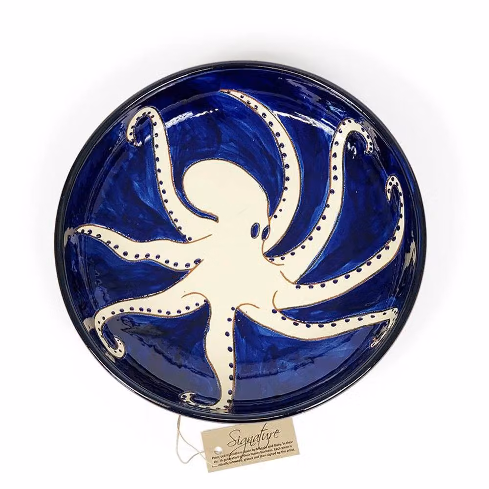 Verano Spanish Ceramics Signature Blue and White Octopus Hand Painted Ceramic Large Serving Bowl, Diameter: 27 cm – 2