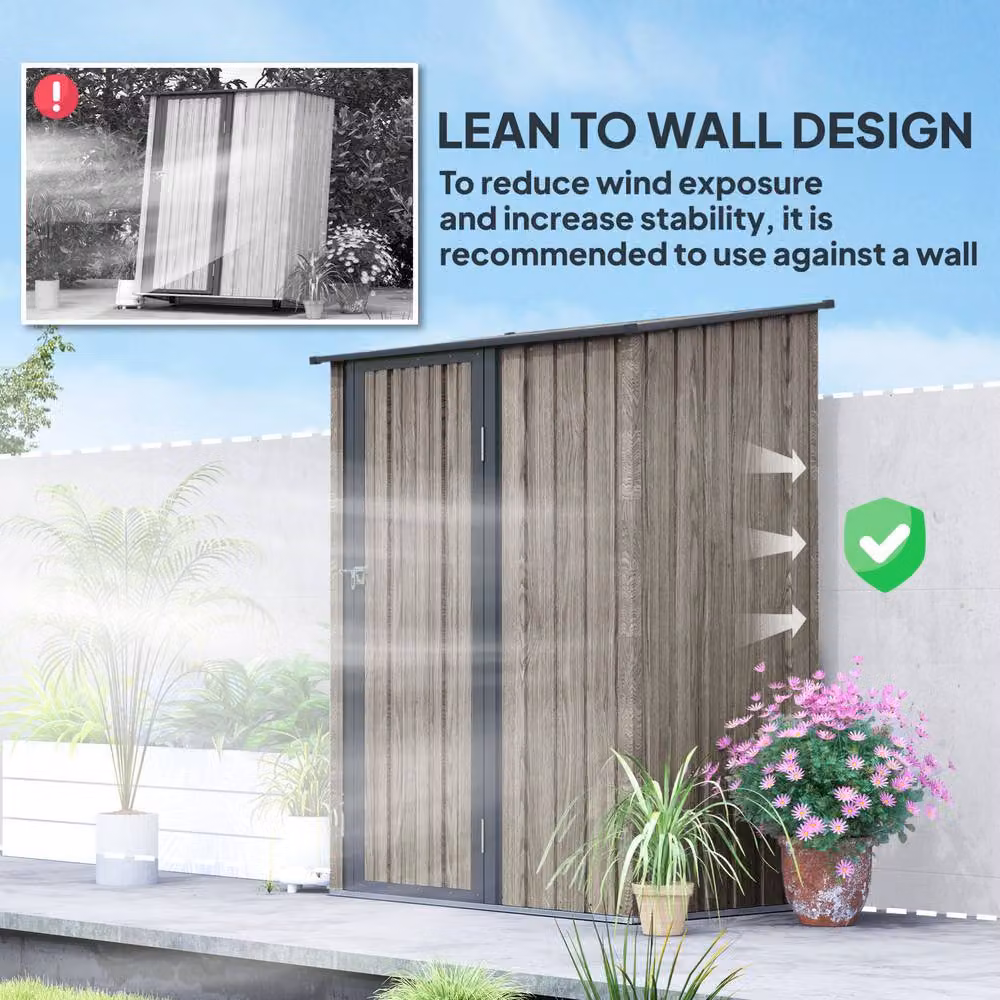 STILVORA Grey Galvanised Steel Pent Garden Storage Shed with Single Hinged Door – 5