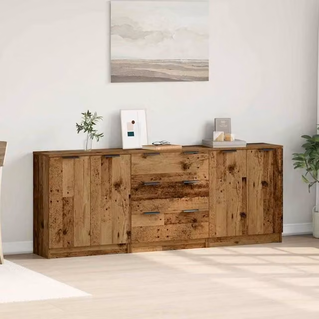 Berkfield Home Set of 3 Rustic Brown Engineered Wood Sideboards, W/D/H: 60 x 30 x 70 cm