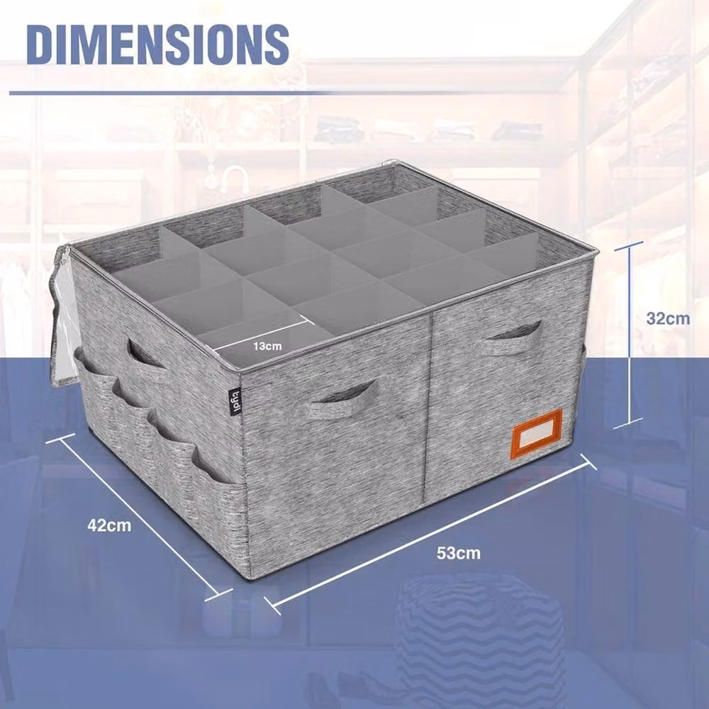 EONLION Grey Fabric Shoe Storage Box Organiser with Transparent Zippered Lid, 24 Pair Capacity – 2