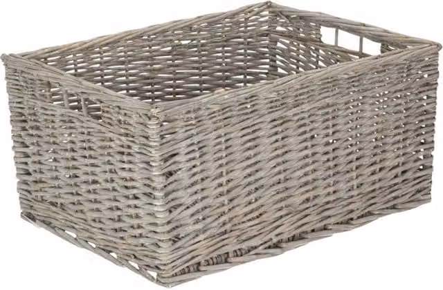 Red Hamper Jumbo Unlined Grey Wash Wicker Storage Basket with Handles W: 42 cm, D: 26 cm, H: 50 cm