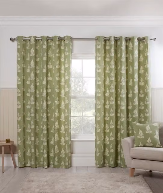 Sundour Esher Fern Leaf Eyelet Curtains in Green, Width: 168 cm, Drop: 183 cm