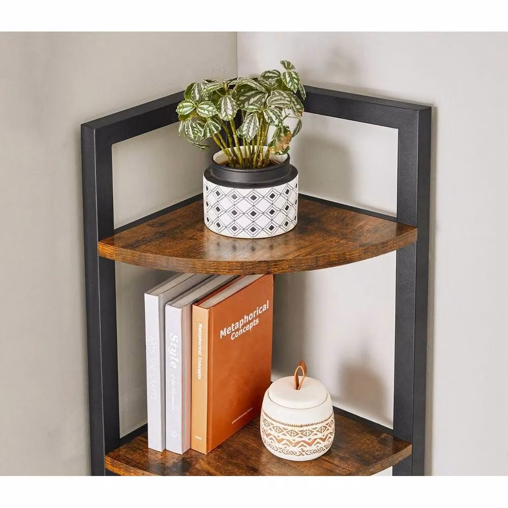 SPETLEK 5-Tier Brown Corner Storage Shelf with Industrial Metal and MDF Design – 3
