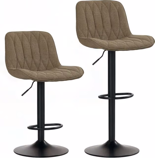 HOMCOM Set of Two Brown Linen-Look Swivel Bar Stools with Metal Legs