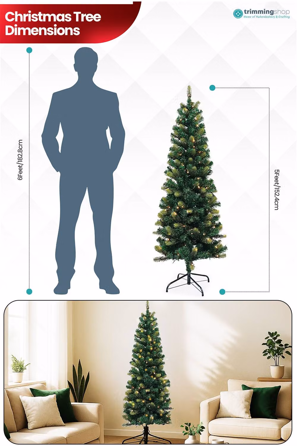 Neel Blue Pre-Lit Artificial Slim Christmas Tree with Warm LEDs in Green and Blue, Height: 182.88 cm – 2