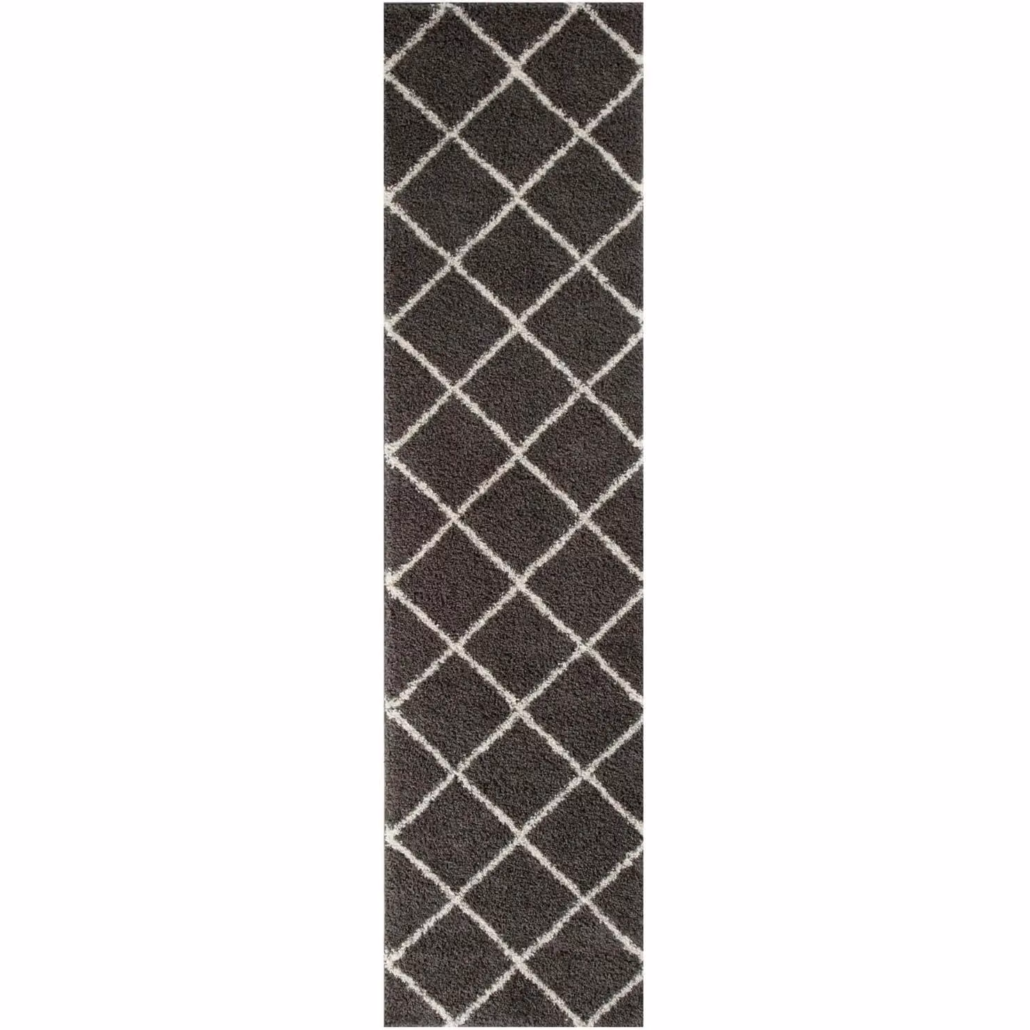 THE RUGS Moroccan Soft High Pile Shaggy Diamond Rug, Dark Grey, W: 60 cm, D: 110 cm – 6