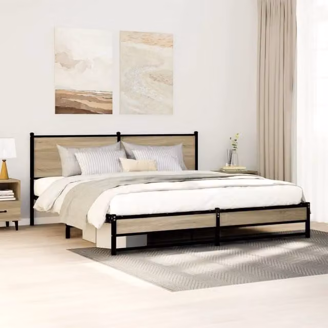 Berkfield Home Metal Bed Frame in Sonoma Oak Brown, W/D/H: 180 x 200 cm