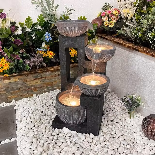 Tranquillity Water Features Mirage Cascade Contemporary Solar Water Feature in Grey Resin