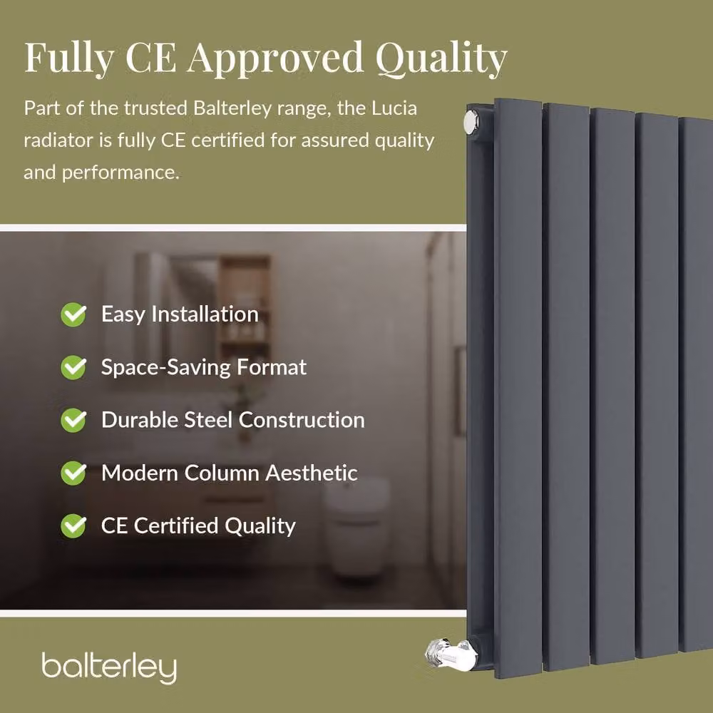 Balterley Lucia Square Horizontal Double Panel Radiator, Anthracite Grey, W: 60.0 cm, H: 58.6 cm, D: 6.3 cm – 3