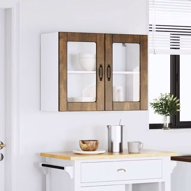 Berkfield Home Lucca Kitchen Wall Cabinet with Glass Door in Smoked Oak Brown, W/D/H: 60 x 31 x 80 cm