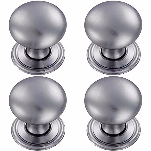 Loops 4 Pack Round Victorian Cupboard Door Knob, Satin Chrome, 32mm Diameter