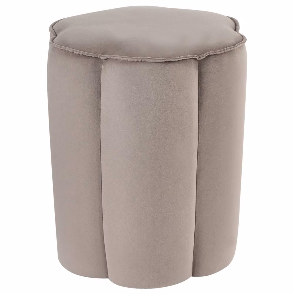 Wyld and Coco Taupe Velvet Round Pouffe in Beige, W/D/H: 39 x 34 x 45 cm – 2