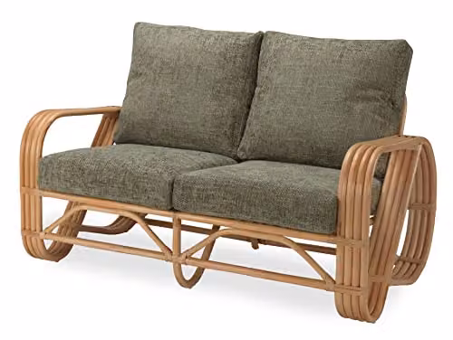 Desser Pretzel 2 Seater Rattan Conservatory Sofa in Green Jubilee Sage Fabric, H92cm x W134cm x D86cm