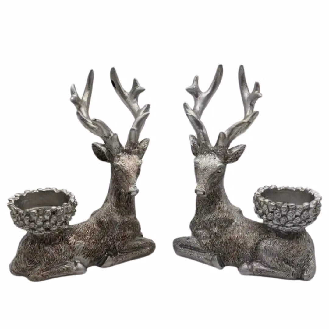 Marco Paul Silver Stag Christmas Tea Light Candle Holder Set, 2 Piece – 3