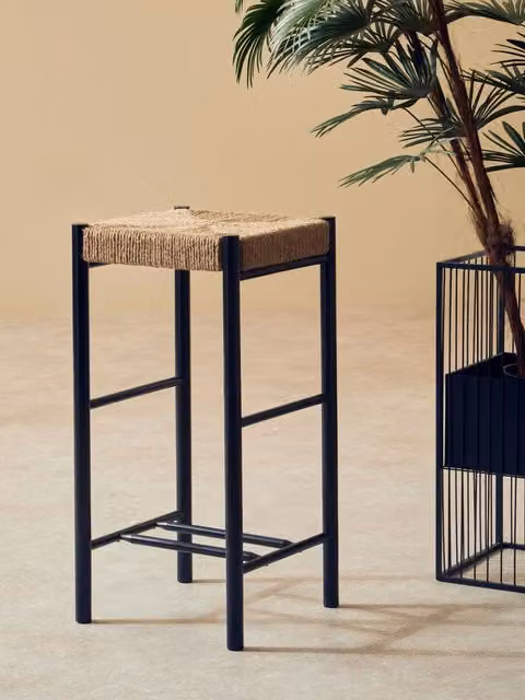 Premier Housewares Rustic Beechwood Bar Stool with Black Rope Weaving, W35 x D35 x H72 cm – 4