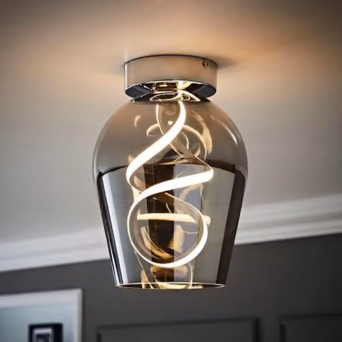 ValueLights Helix Integrated LED Ceiling Light in Grey Smoked Glass, W/D/H: 30.0 x 21.5 x 21.5 cm – 2