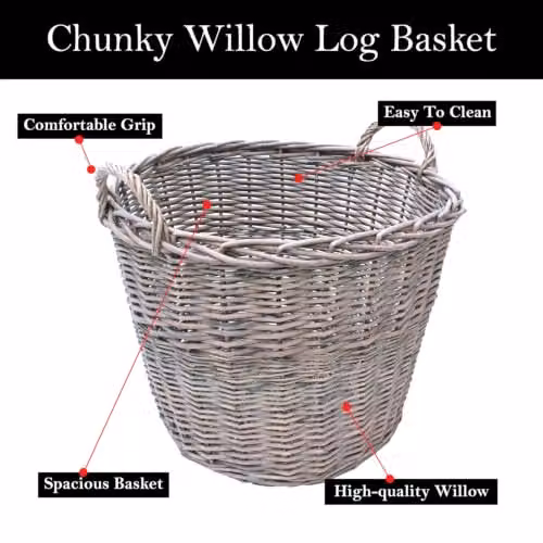 JVL Chunky Willow Round Laundry Basket with Handles in Grey or Orange, W/D/H: 50 x 40 x 47 cm – 2