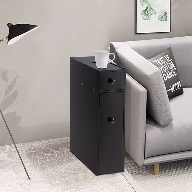 EONLION Slim Free Standing Wooden Bathroom Floor Cabinet in Black