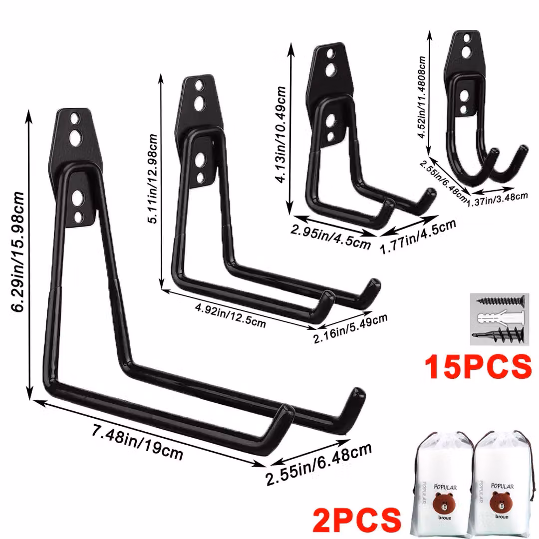SPETLEK Heavy Duty Double Wall Mount Garage Tool Storage Hooks in Black Steel – 2