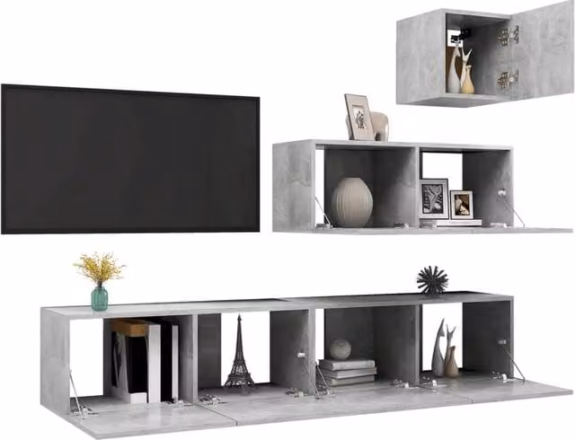 Berkfield Home Modern 4 Piece TV Cabinet Set in Concrete Grey MDF – 1