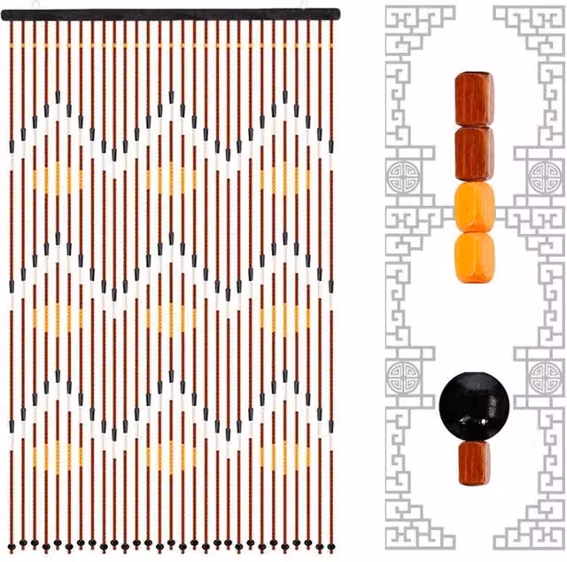 Kelvenix Bamboo Ripple Plum Blossom Beads Door Curtain, Brown, W: 90 cm, H: 195 cm – 1