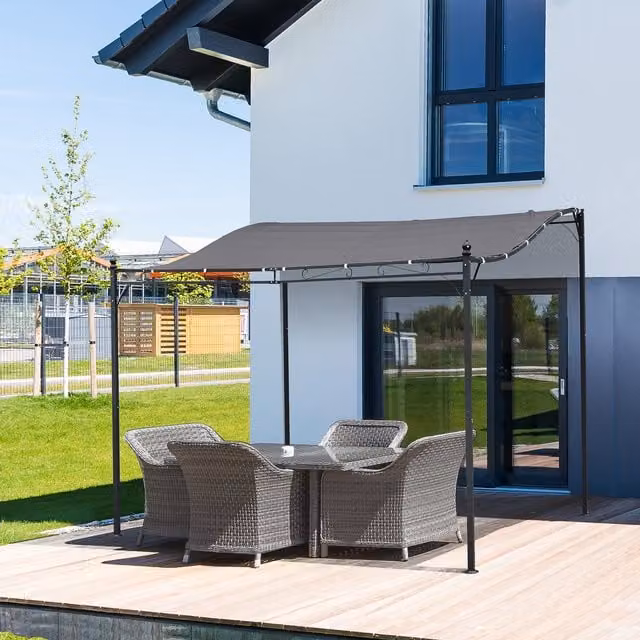 Outsunny Grey Metal Wall-Mounted Gazebo Awning W: 300 cm, D: 300 cm, H: 250 cm