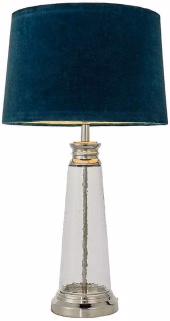 Loops Luxury Table Lamp with Textured Hammered Clear Glass and Teal Velvet Fabric Shade – 1