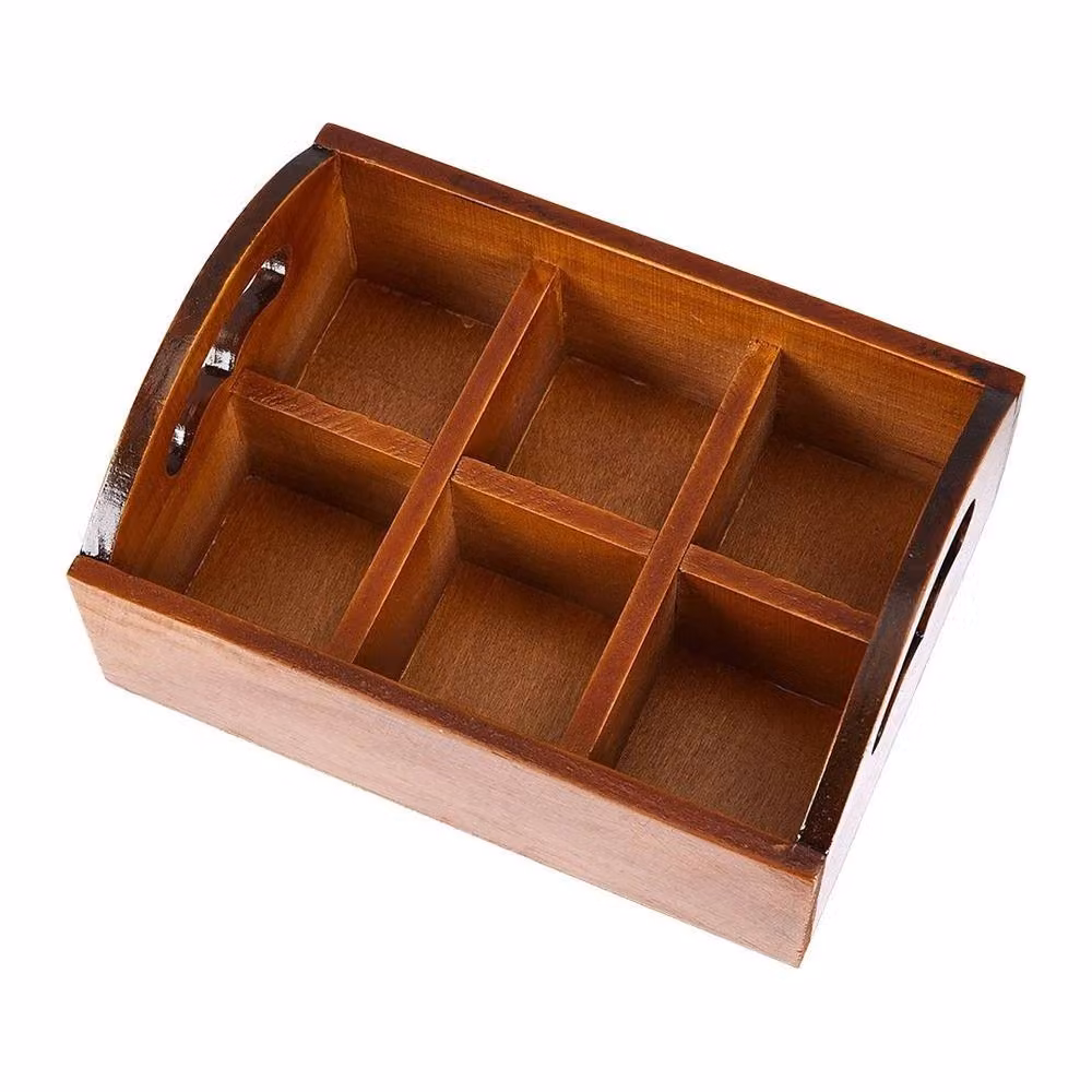 EONLION 6 Compartment Solid Wood Organizer Tray with Handles, Brown, Width: 50 cm – 2