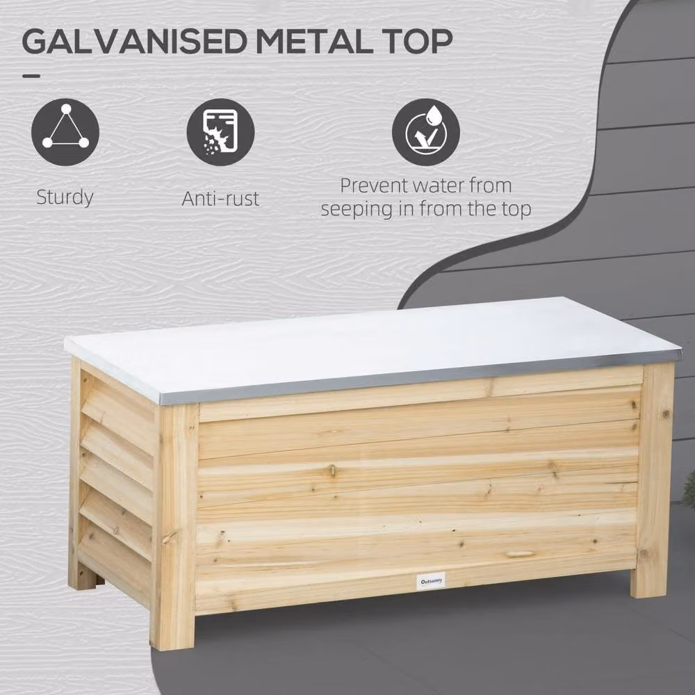 Wyld Haus Keno Fava 155L Outdoor Storage Box in Sand with Panelled Wood and Galvanised Metal – 4