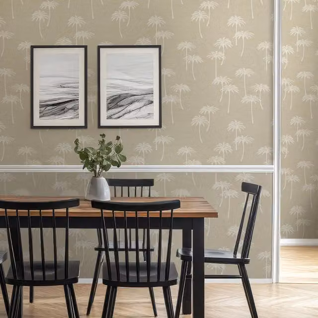 I Love Wallpaper Delicate Palm Botanical Wallpaper in Taupe, Beige and Yellow Matt Roll