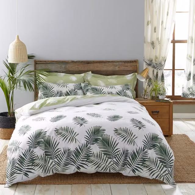 Charlotte Thomas Reversible Floral Fern Green and White Polycotton Duvet Cover Set