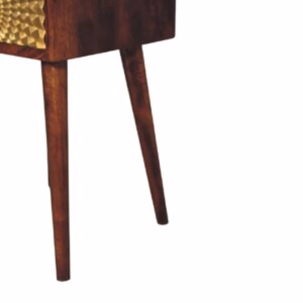 Wyld Haus Megeve Eden Mini Bedside Table in Brown Solid Mango Wood with Gold Brass Drawer – 5