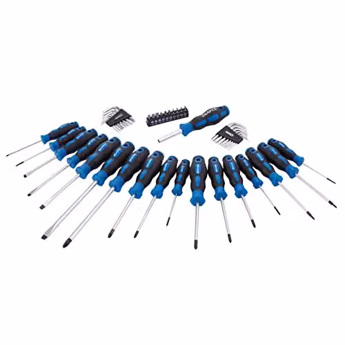 Draper 44 Piece Precision Screwdriver, Hex Key and Bit Set with Magnetic Tips and Tool Stand in Blue and Multicolour – 2