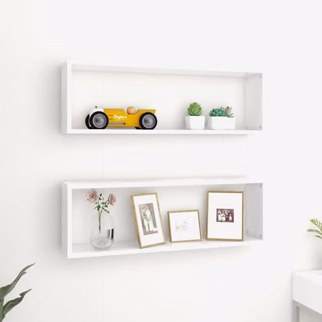 Berkfield Home Wall Mounted Cube Shelf, 2 Pack, White, W: 80 cm, D: 15 cm, H: 26.5 cm