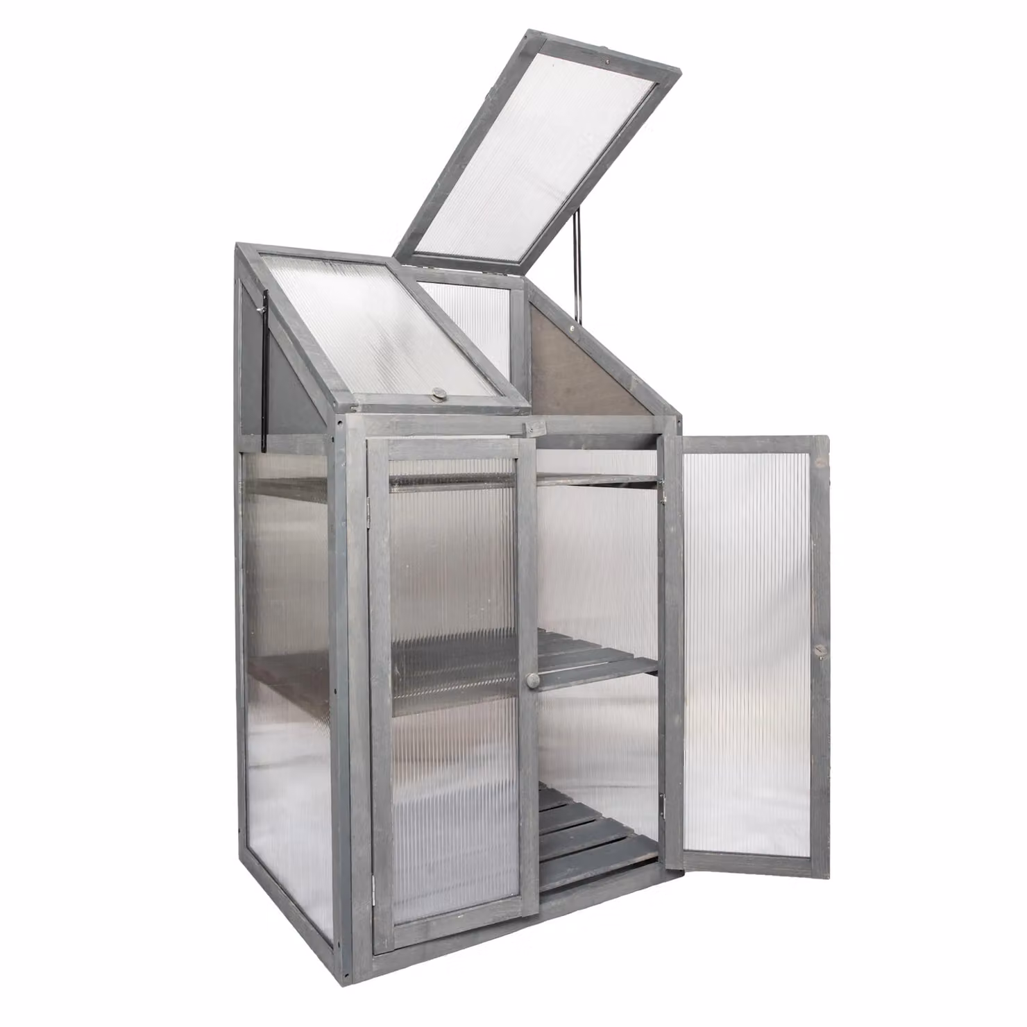 Samuel Alexander Wooden Mini Greenhouse Cold Frame with Shelving, Grey, H120 x W69 x D49 cm – 6