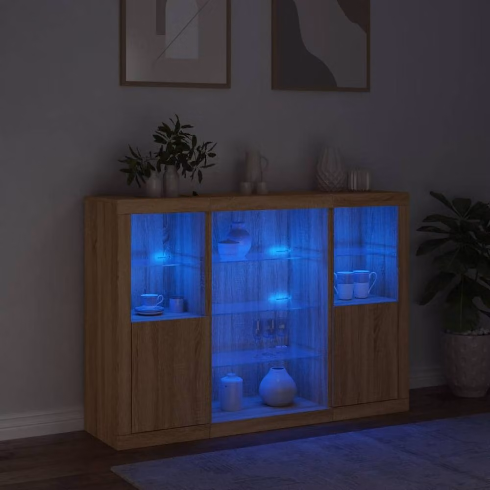 Berkfield Home Set of 3 Modern Sideboards in Sonoma Oak Brown with Integrated LED Lighting – 2