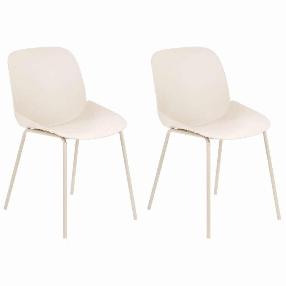 Wyld and Coco Set of 2 Modern Beige Dining Chairs with Synthetic Leather Seats and Iron Legs – 2