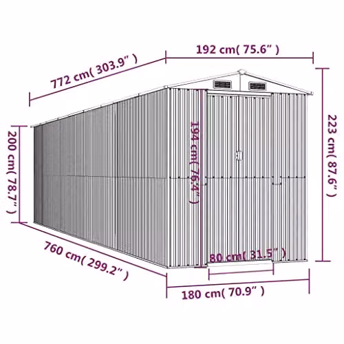 vidaXL Galvanised Steel Garden Shed in Dark Brown, W/D/H: 772 x 192 x 223 cm – 3