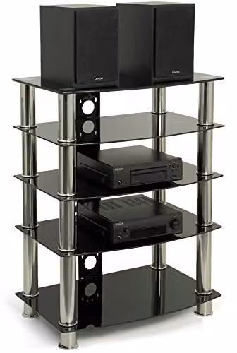 Centurion Supports Galago Contemporary Black Glass AV Separates Stand with 5 Shelves, W/D/H: 82.5 x 60 x 44 cm