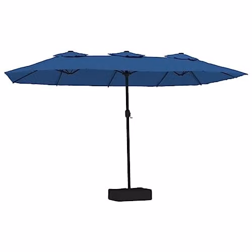 vidaXL Double-Head Cantilever Garden Parasol with LEDs, Blue, W: 449 cm, H: 265 cm, D: 245 cm – 1