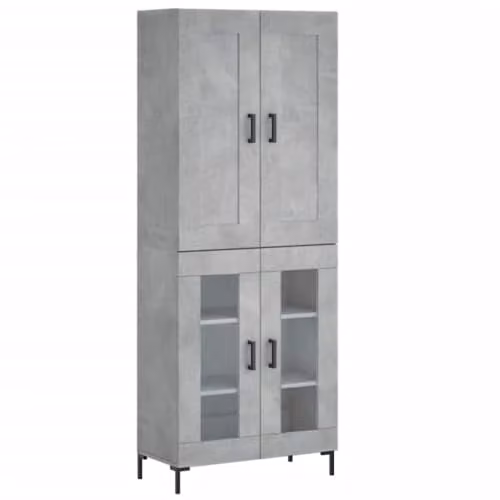 vidaXL Modern Highboard in Concrete Grey with Hinged Doors and Internal Shelves, W/D/H: 69.5 x 34 x 180 cm