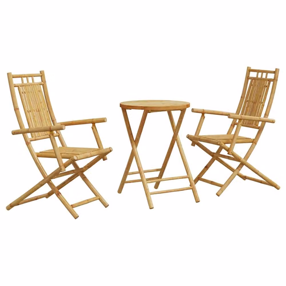 Berkfield Home Beautiful 3 Piece Bamboo Bistro Set in Brown – 2