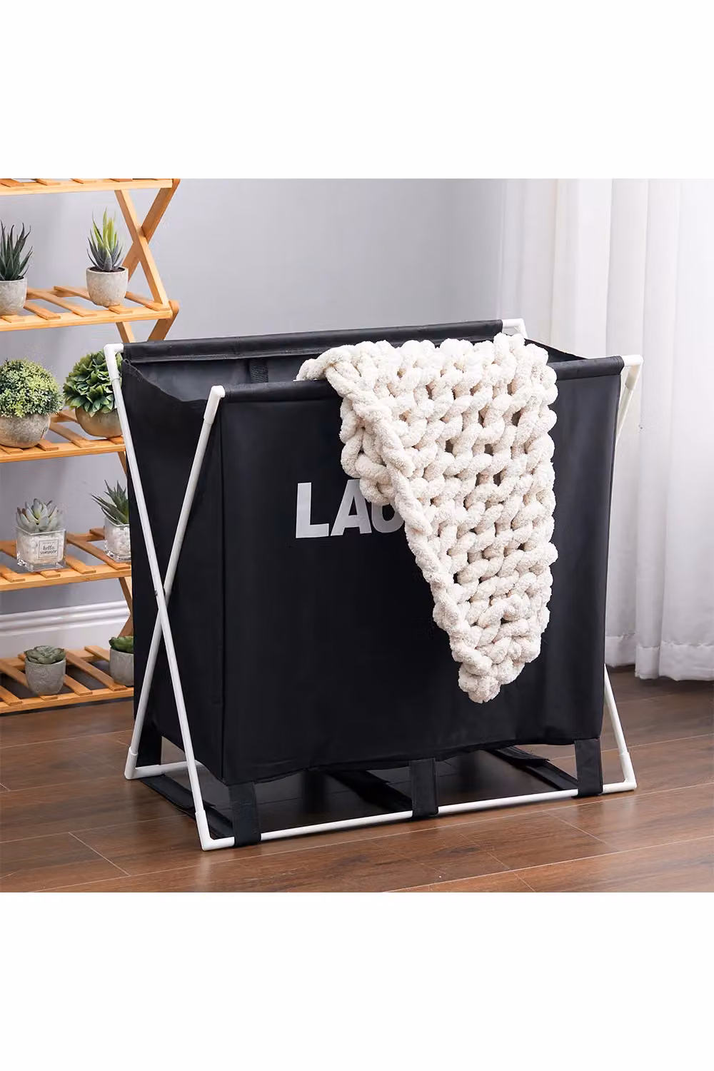 Living and Home Large Collapsible Fabric Laundry Basket and Toy Storage Hamper with Handles, Black, W: 64.0 cm, D: 58.0 cm – 2