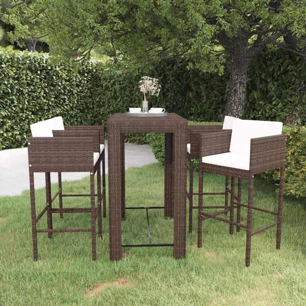 Berkfield Home 5 Piece Brown Poly Rattan Garden Bar Set with Cushions – 2