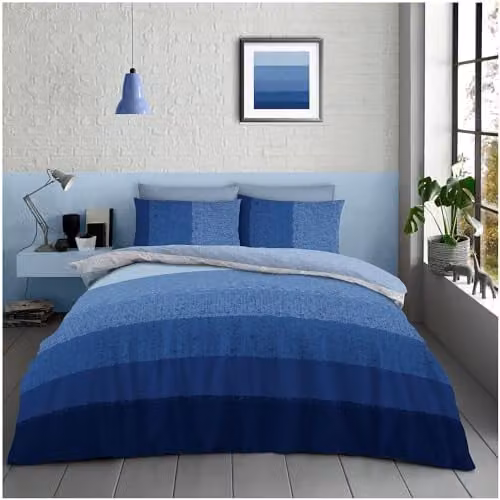 GC Gaveno Cavailia Reversible Double Duvet Cover and Pillowcase Set, Blue, W/D/H: 200 x 200 cm with 50 x 75 cm Pillowcases