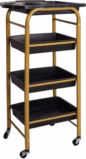 SPETLEK 4 Tier Freestanding Metal Storage Cart in Black and Gold