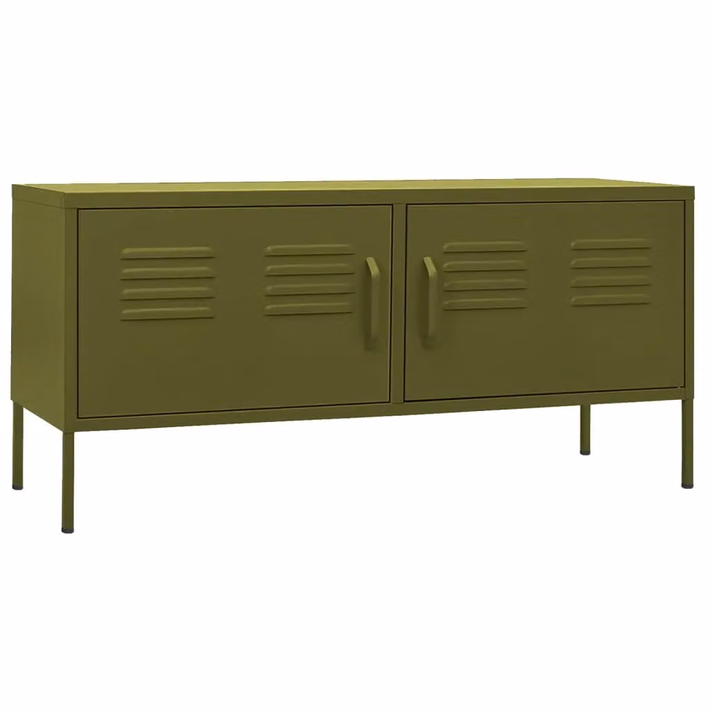 Berkfield Home Industrial Metal TV Cabinet in Olive Green, W/D/H: 105 x 35 x 50 cm – 2